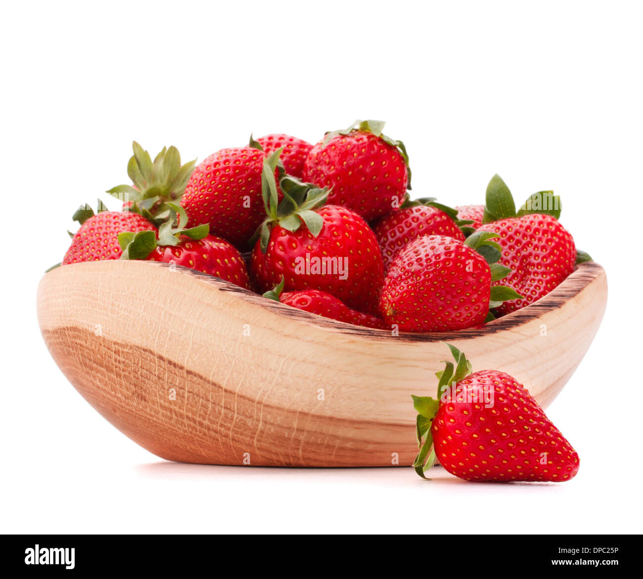 Strawberries in wooden bowl isolated on white background cutout Stock ...