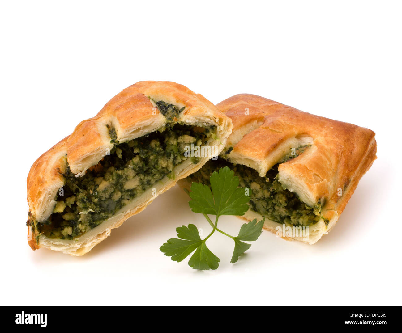 Puff pastry isolated on white background. Healthy pasty with spinach ...