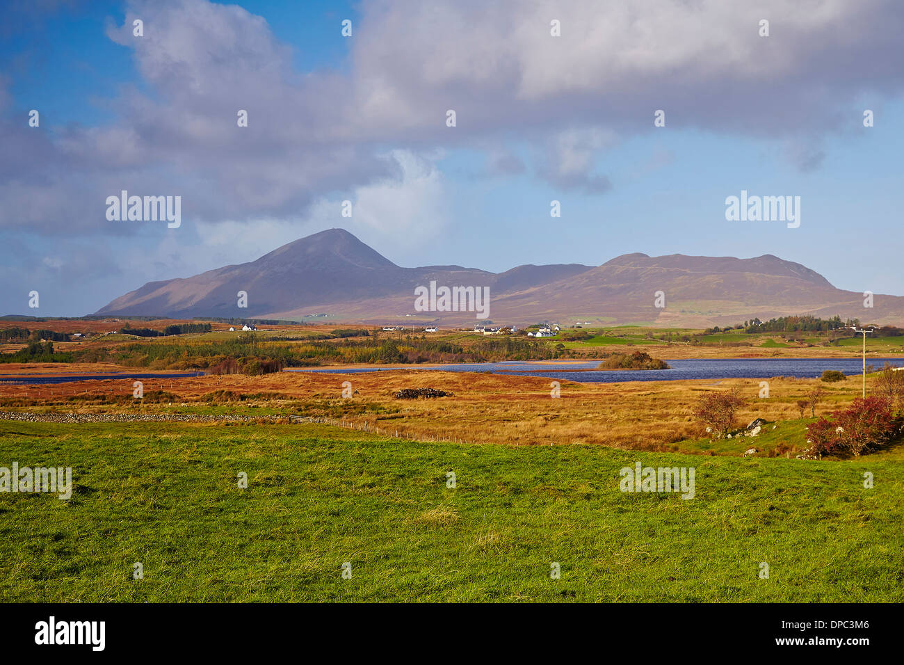 Co.Mayo landscape shows Moher Lake with Croagh Patrick Mountain in background Stock Photo