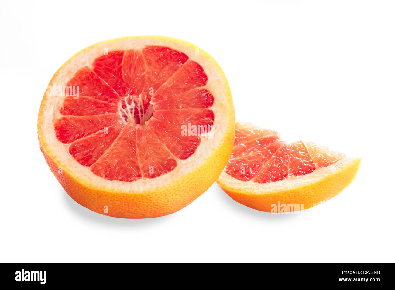 grapefruit's parts isolated on white, prepared for juice Stock Photo