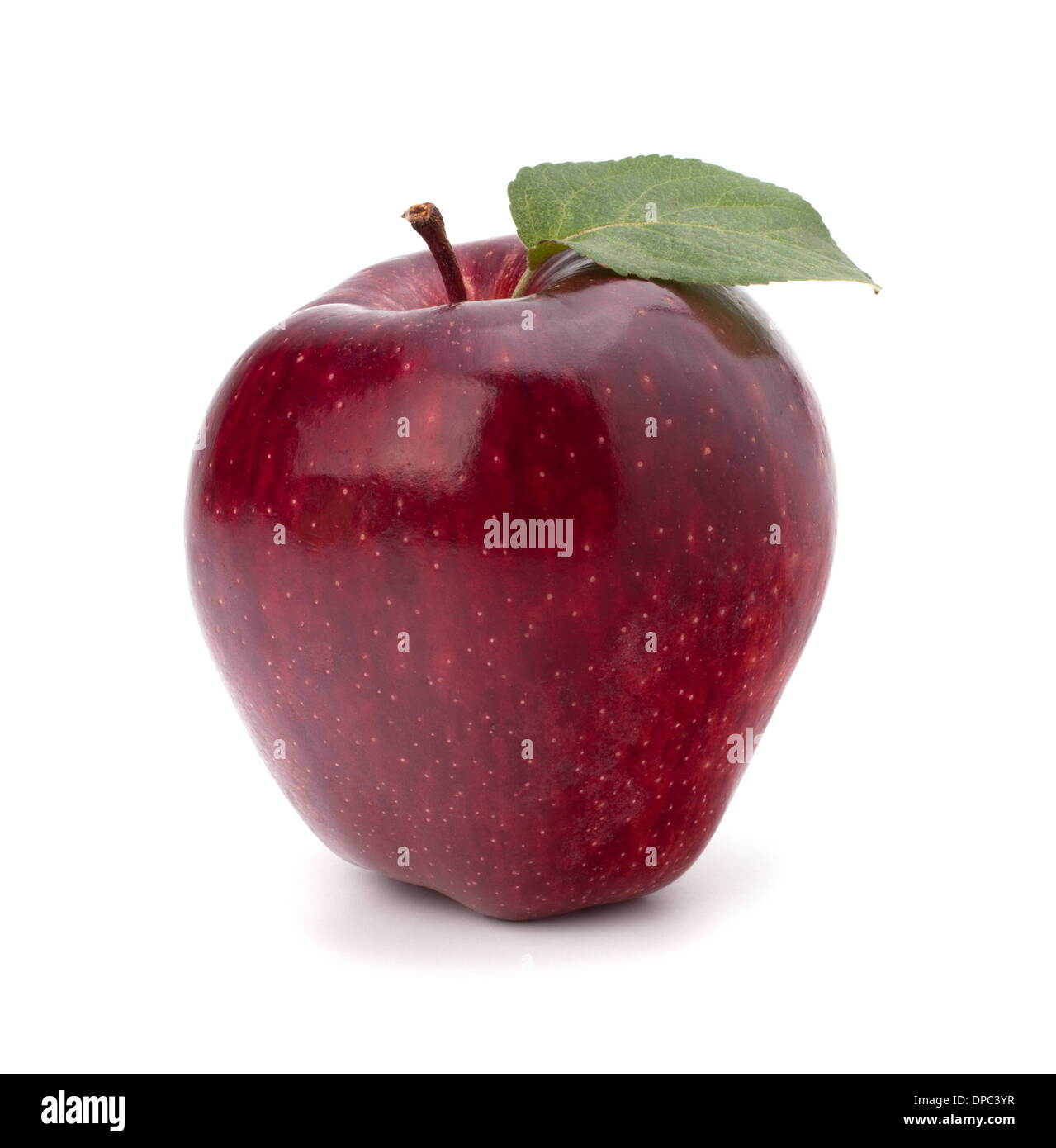 Sweet red apple with green leaf isolated on white background Stock ...
