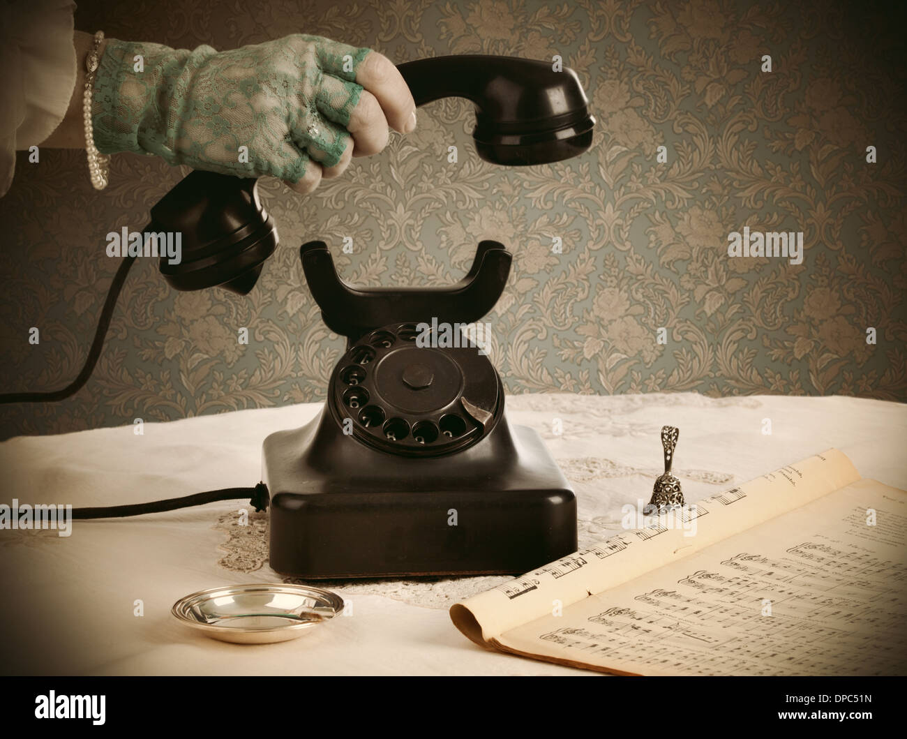 Old retro bakelite telephone on white background Stock Photo