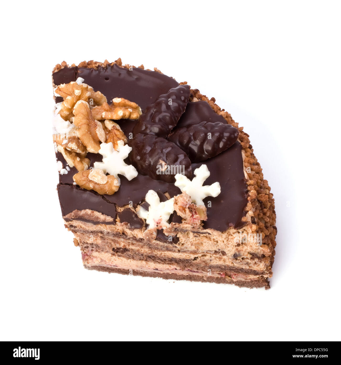 Slice of chocolate cream cake isolated on white Stock Photo - Alamy