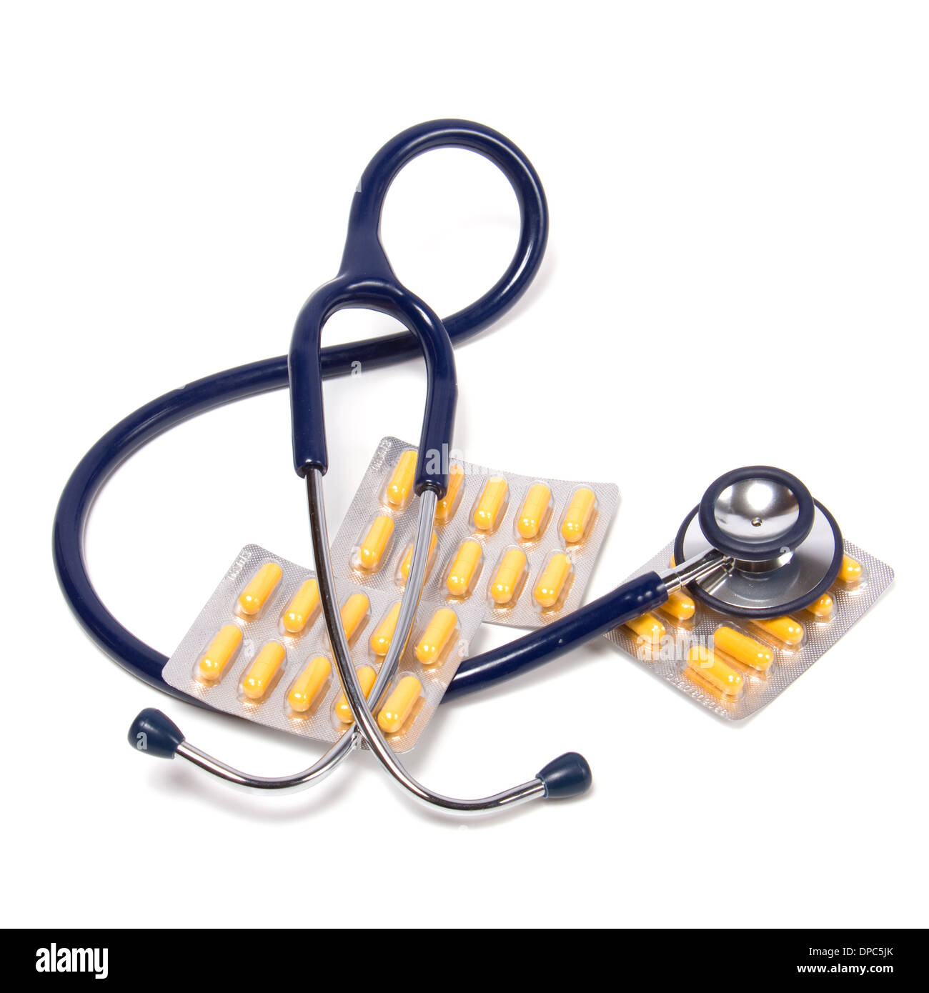 stethoscope and tablets isolated on white background Stock Photo - Alamy