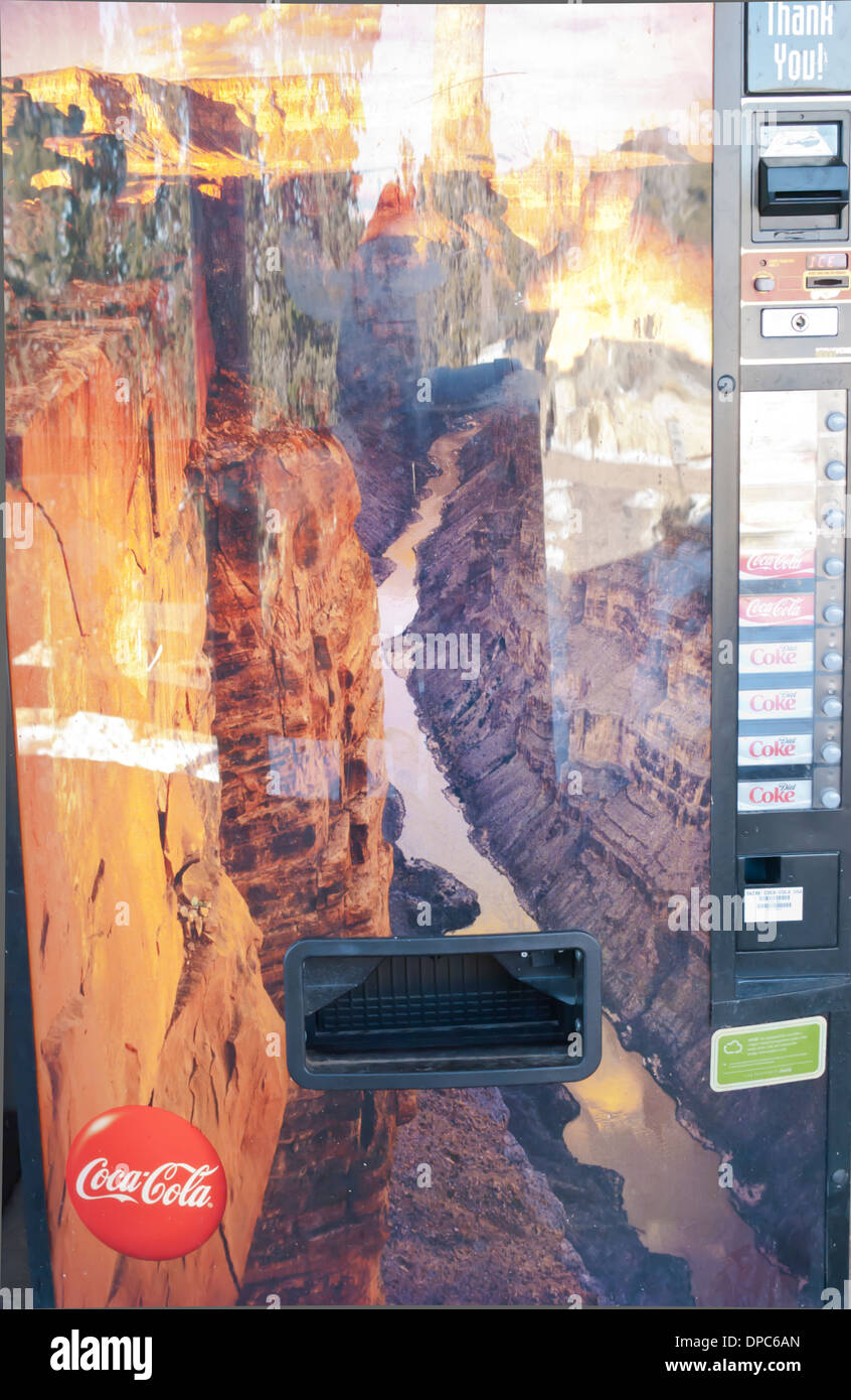 A Coke machine at the Grand Canyon seems to reflect its location. Stock Photo