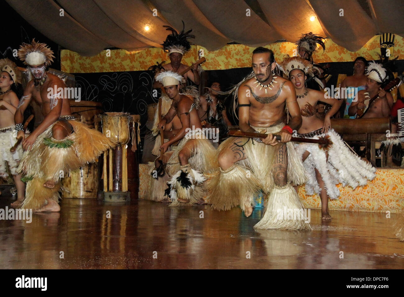 Kari Kari troupe of Rapa Nui dancers and musicians, Hanga Roa, Easter Island, Chile Stock Photo