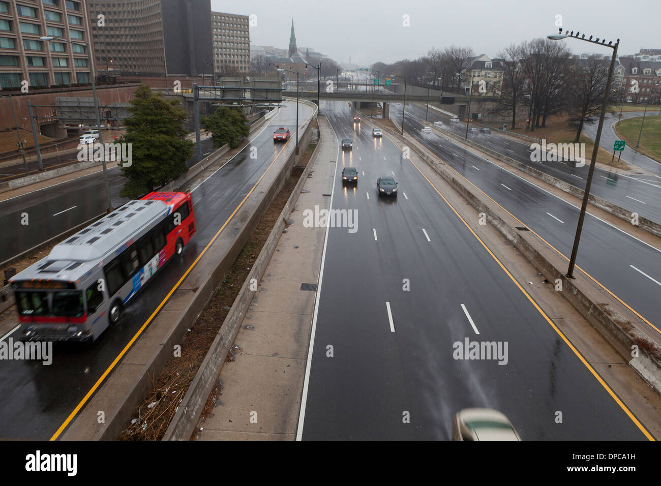 Rainy conditions on freeway - Washington, DC USA Stock Photo