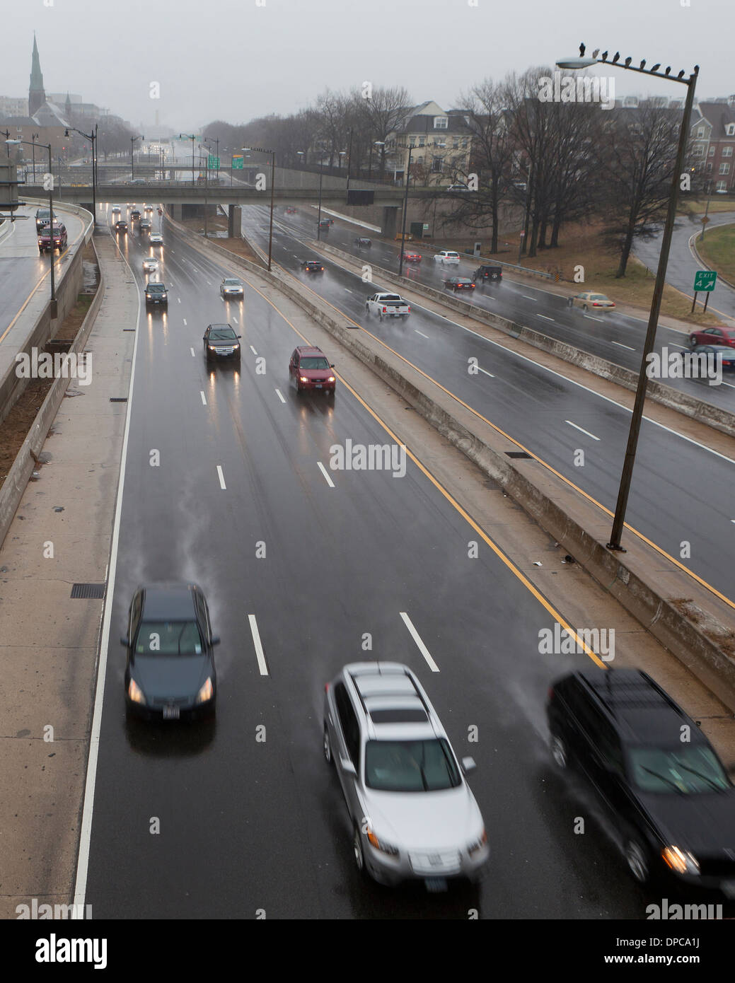 Rainy conditions on freeway - Washington, DC USA Stock Photo