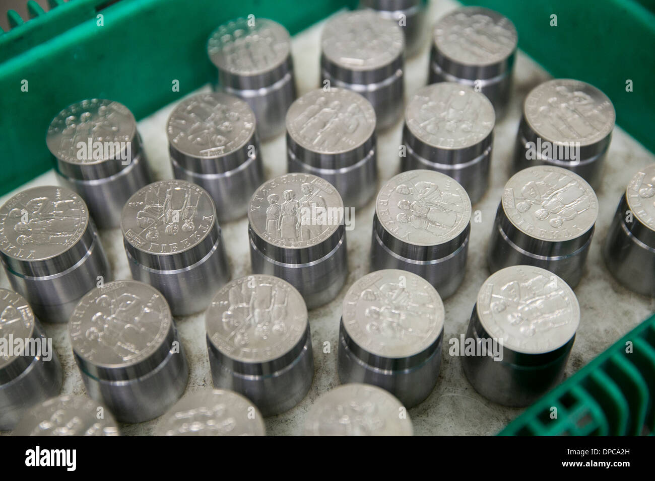 Coin die manufacturing at the Philadelphia branch of the United States Mint.  Stock Photo