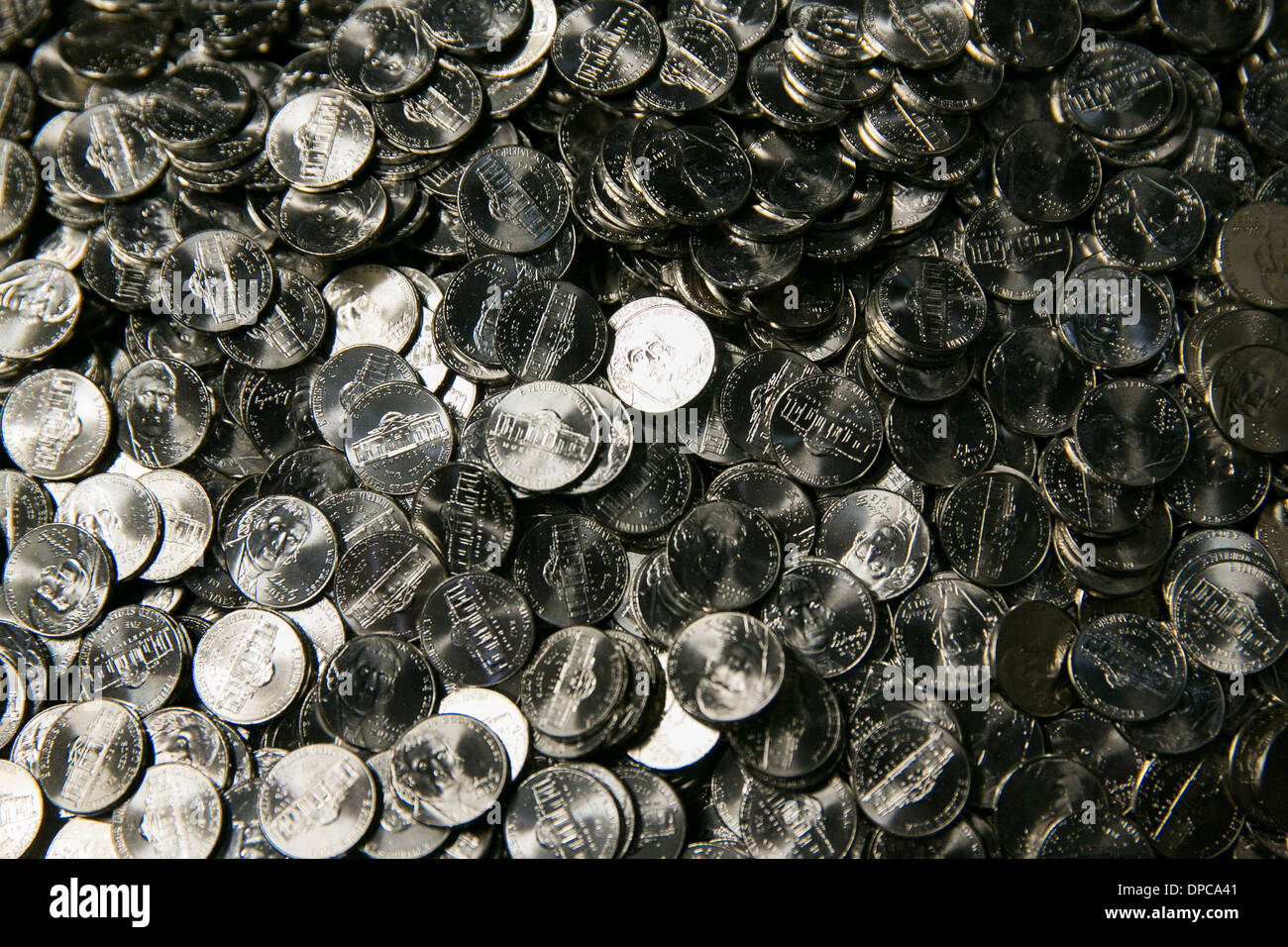Nickel manufacturing at the Philadelphia branch of the United States Mint. Stock Photo