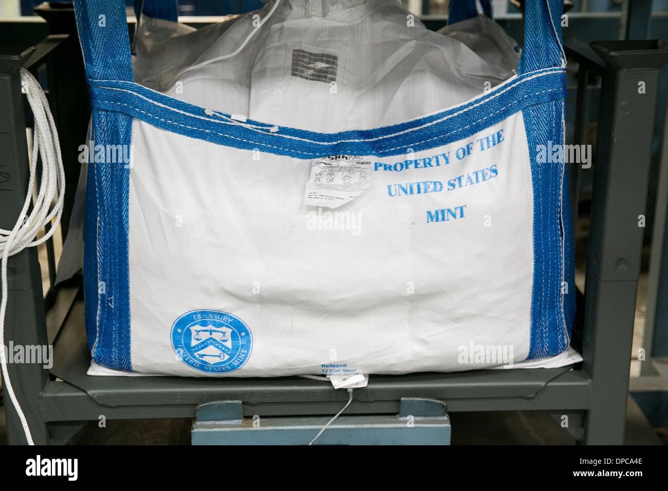 1 ton bags of coins at the Philadelphia branch of the United States Mint.  Stock Photo