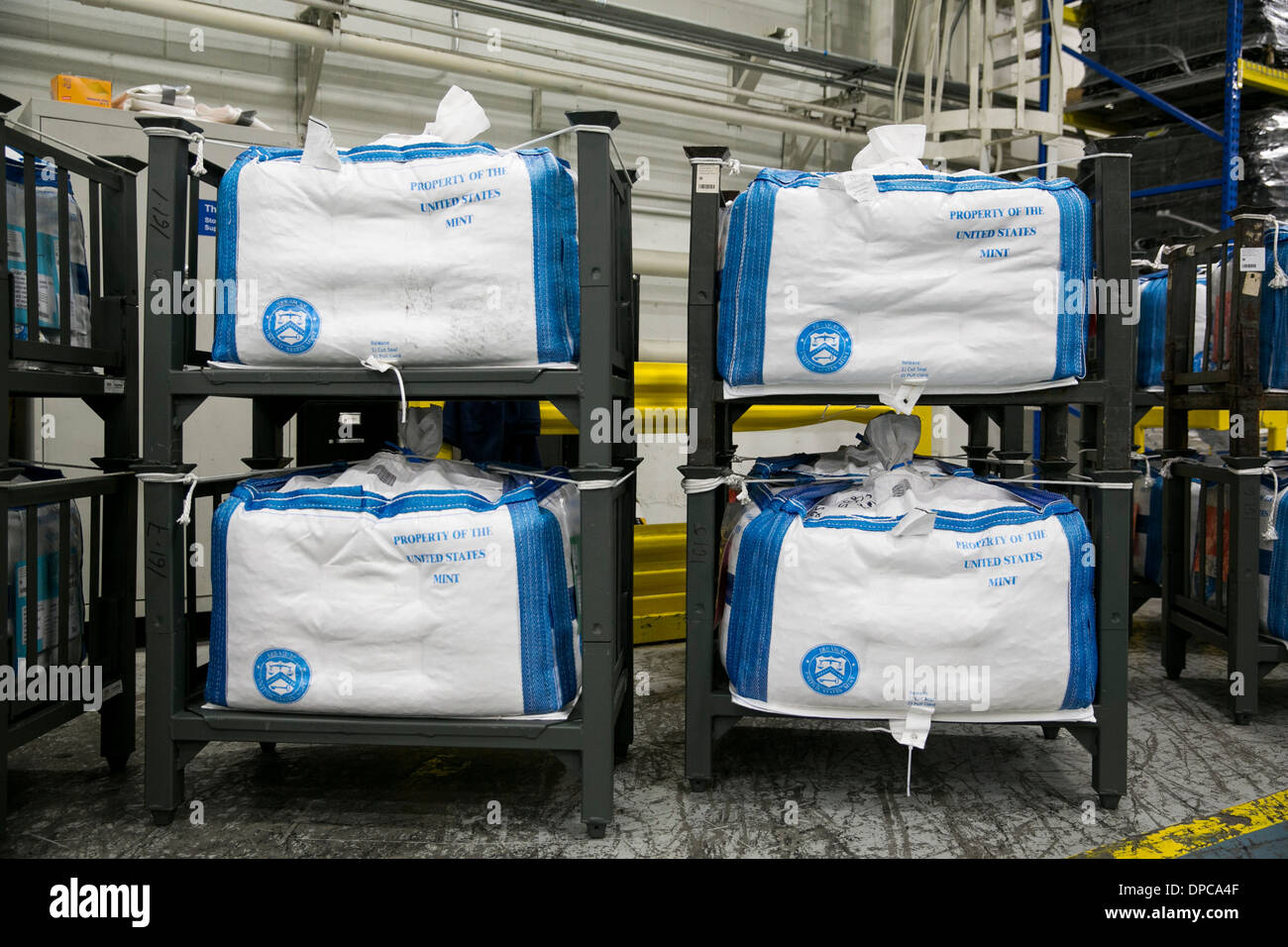 1 ton bags of coins at the Philadelphia branch of the United States Mint.  Stock Photo