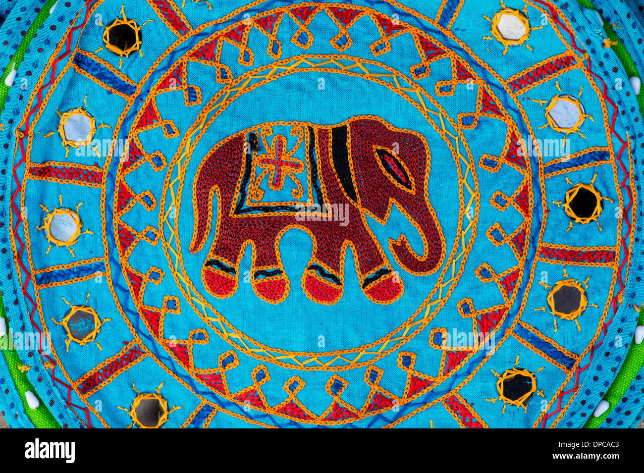 Indian handmade colourful fabric bag with elephant design Stock Photo