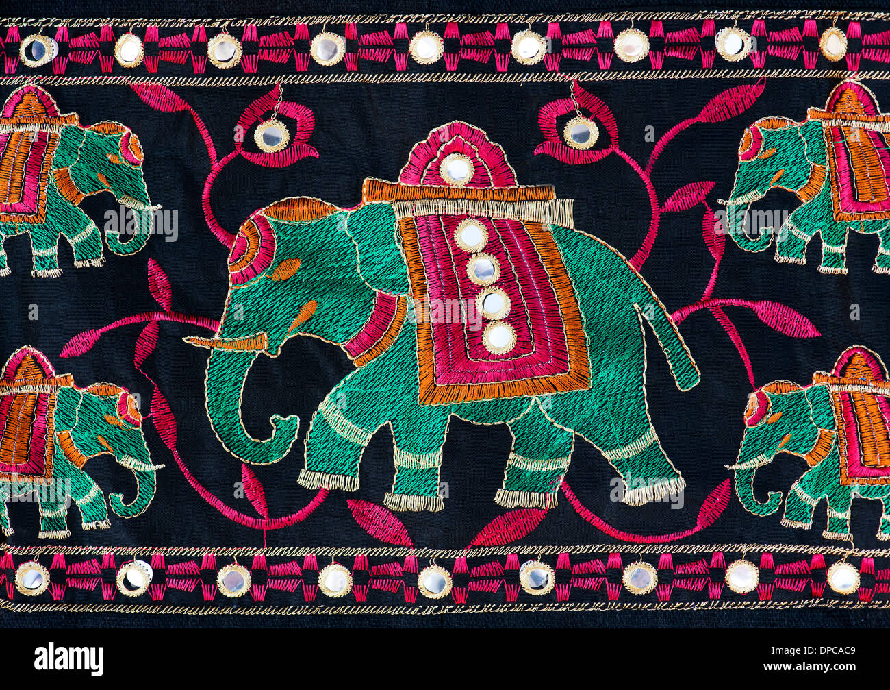 Indian handmade colourful fabric bag with elephant design Stock Photo