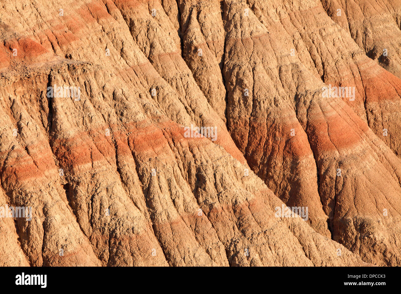 Layered geology of Badlands National Park near Interior, South Dakota Stock Photo