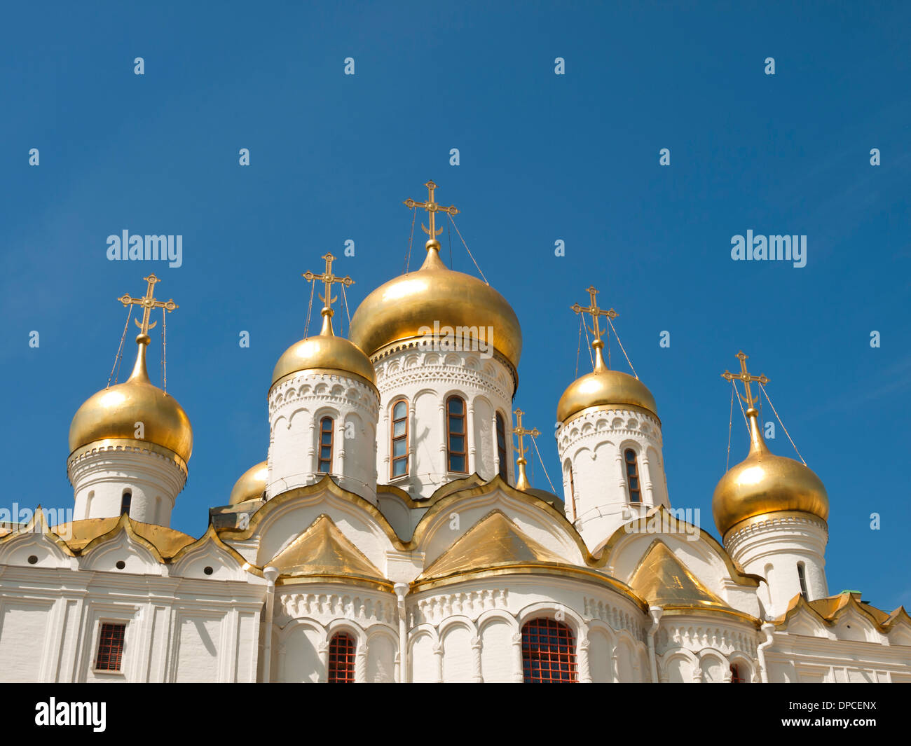 The Kremlin, Moscow Russia, the Cathedral of the Annunciation, gilded roof and onion domes Stock Photo