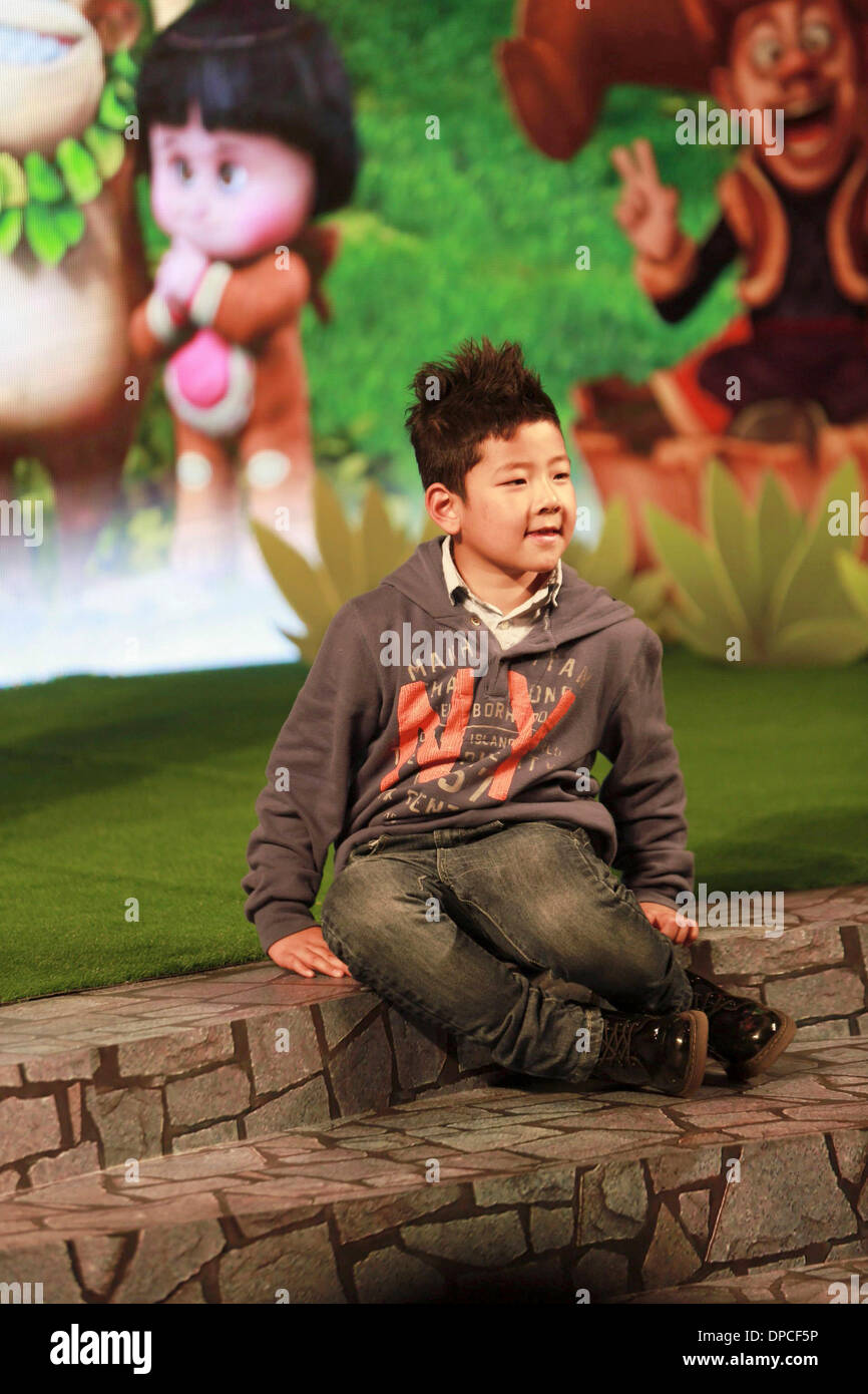 Beijing, China. 12th Jan, 2014. Dubber Guo Zirui attends the premiere of the 3D cartoon movie 'Boonie Bears: To the Rescue' in Beijing, capital of China, Jan. 12, 2014. Credit:  Zhan Min/Xinhua/Alamy Live News Stock Photo