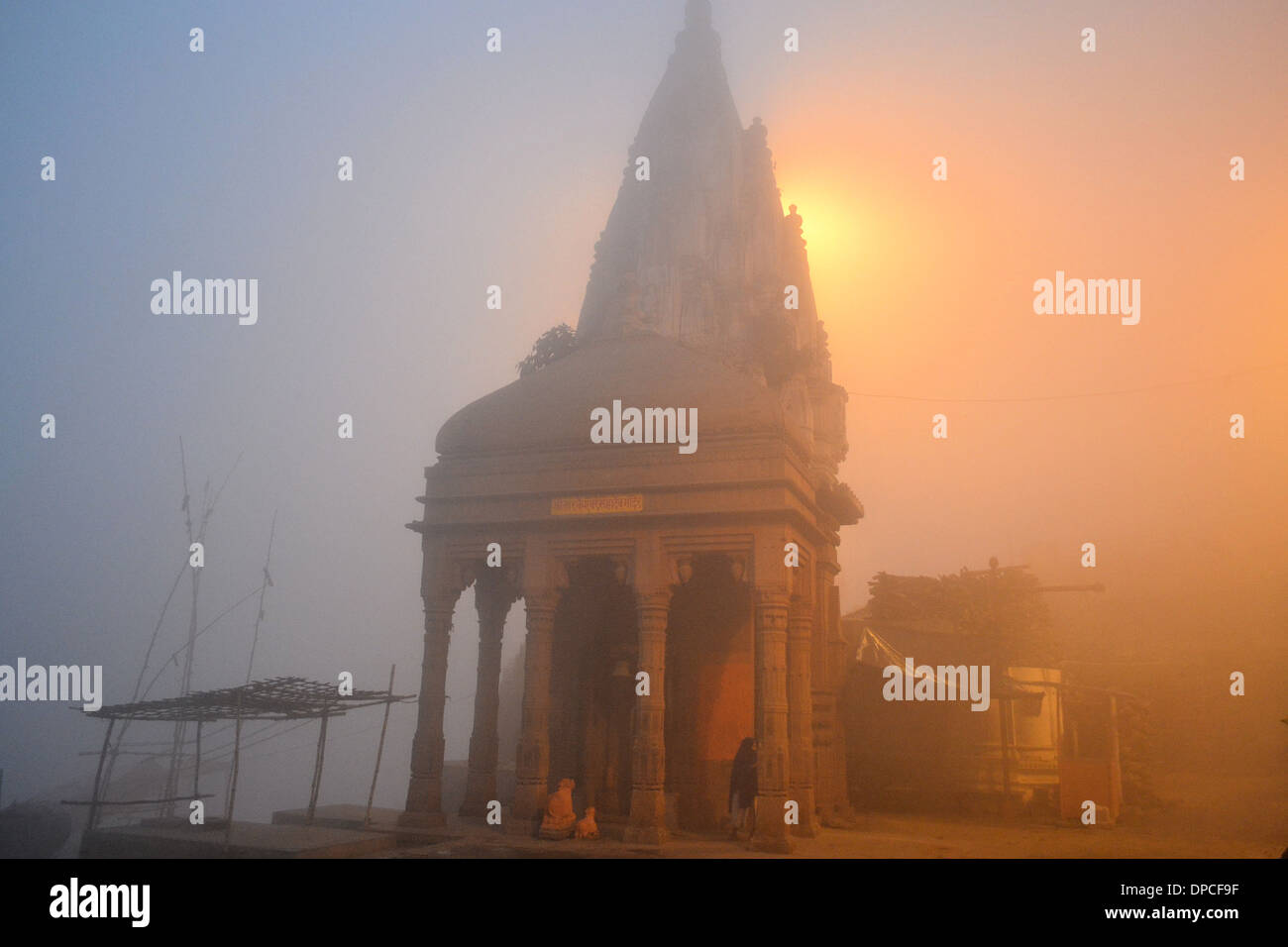 Early morning at Ghat in holy Ganges River, Benares/Varanasi, India Stock Photo