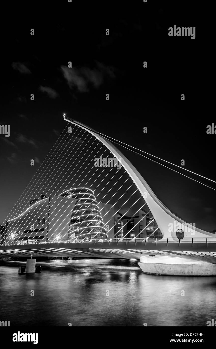 The Samuel Beckett Bridge and convention centre dublin at night, Ireland Stock Photo