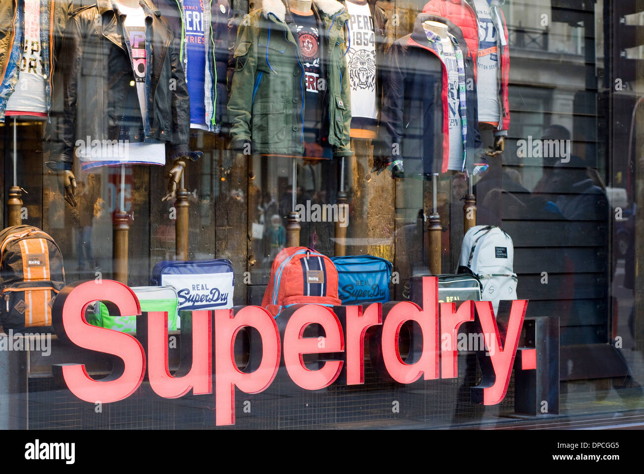 Designer Clothing Shop window Superdry Stock Photo