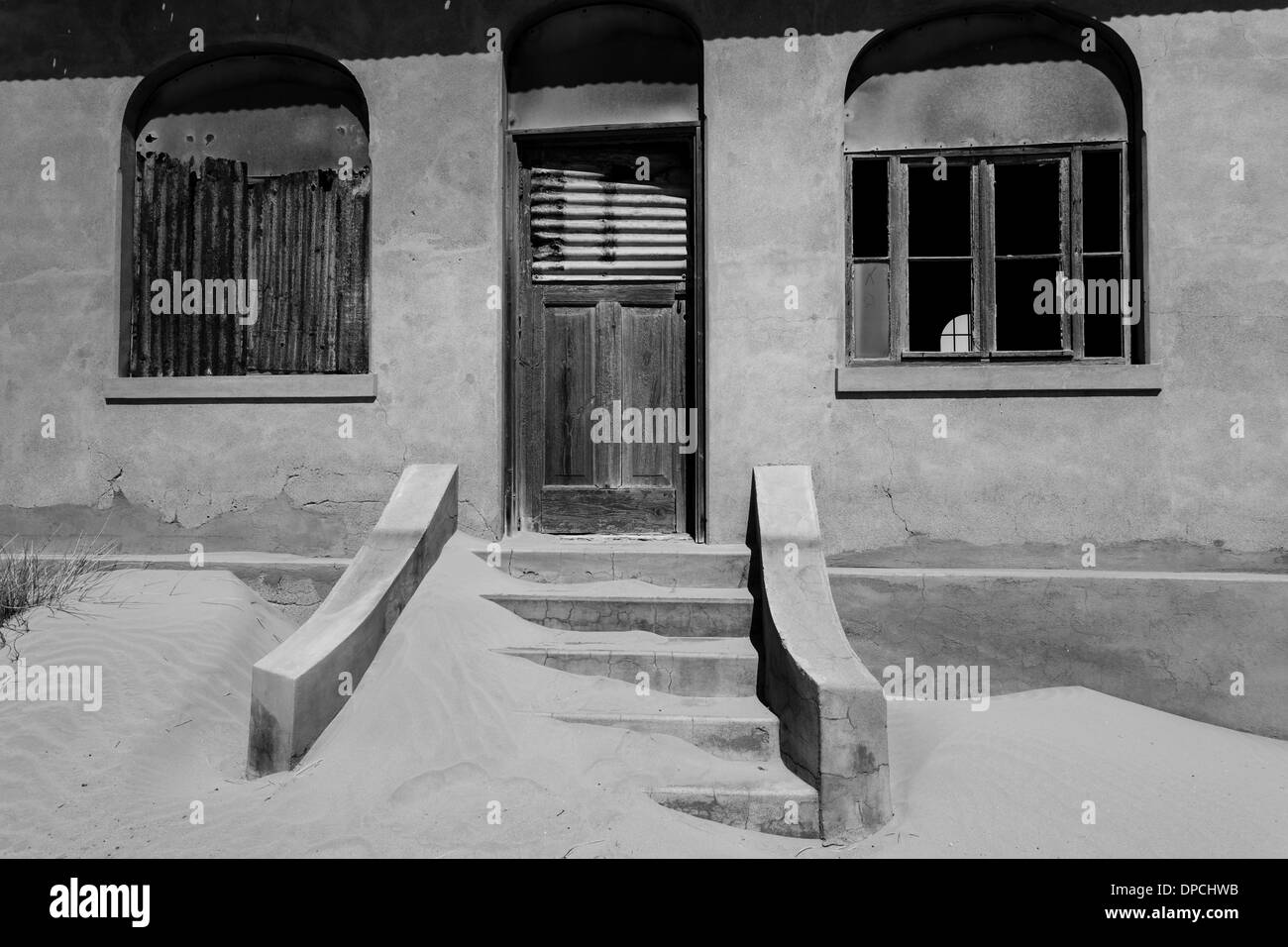 Front doorway of house in Ghost town in Namibia desert Stock Photo