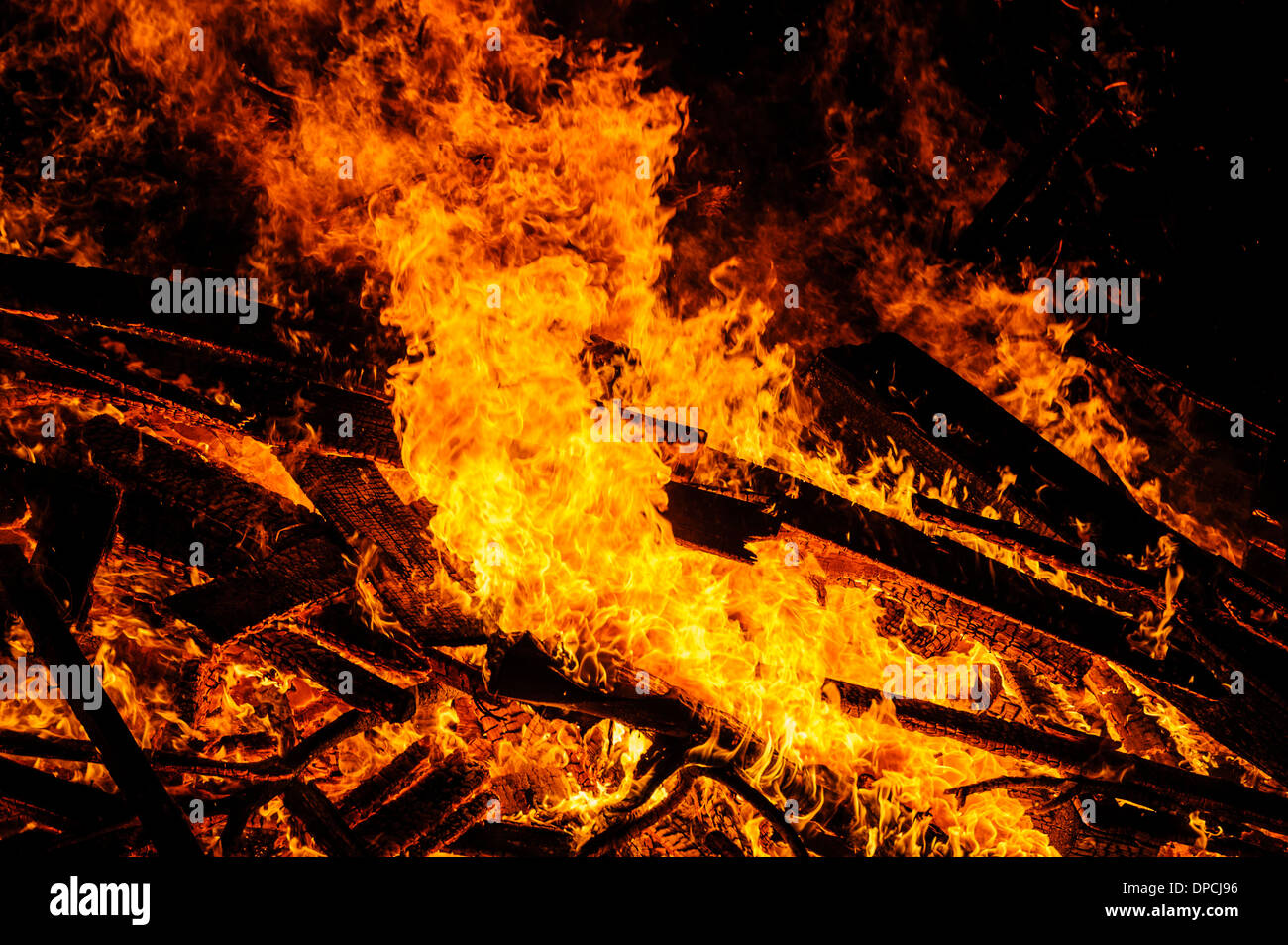 The Biggar hogmanay bonfire - lit in the town every hogmanay (New Years Eve). Stock Photo