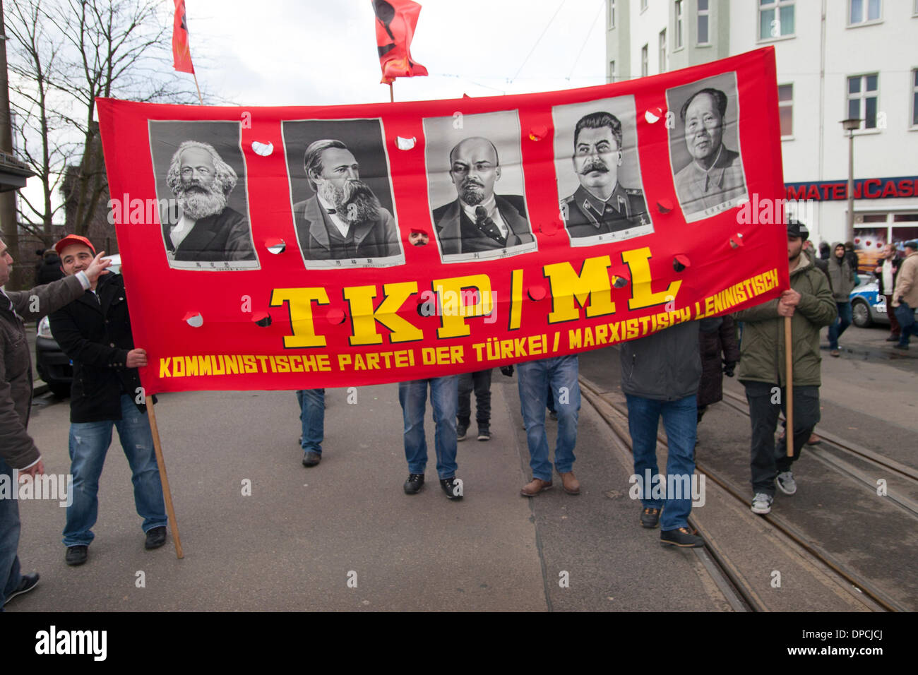 12th Jan. 2014. Berlin, Germany. Liebknecht-Luxemburg-Demonstration 2014 in remembrance of Rosa Luxemburg and Karl Liebknecht, for internationalism and against war. Stock Photo