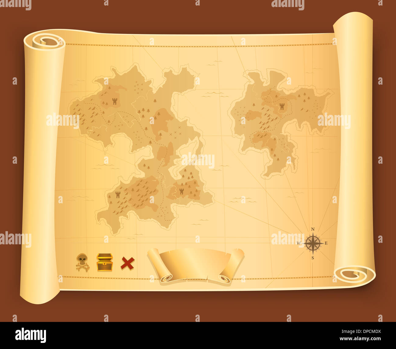 Illustration of a vintage antique pirate treasure map on scroll ...