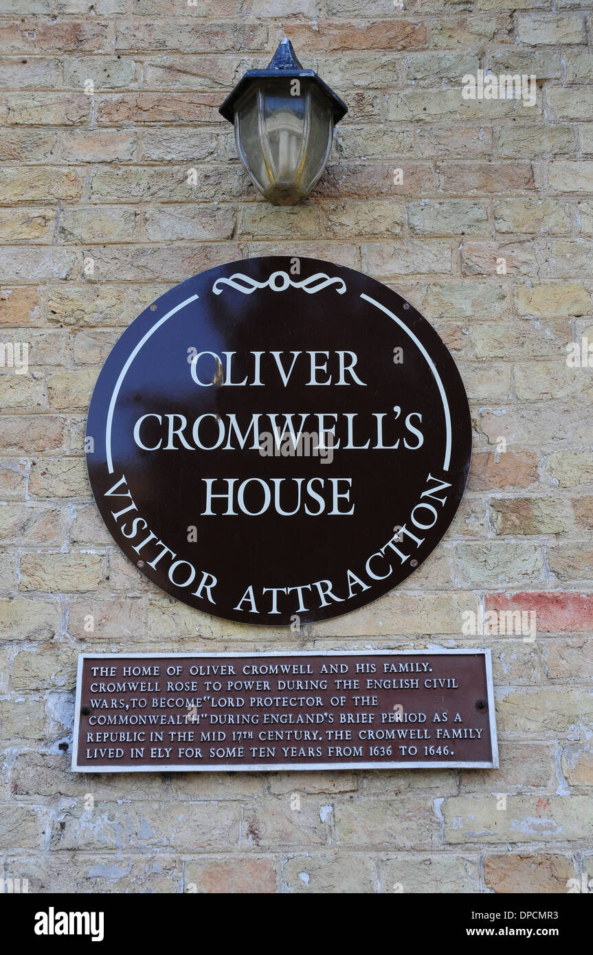 Plaque for Oliver Cromwell's House Ely Stock Photo