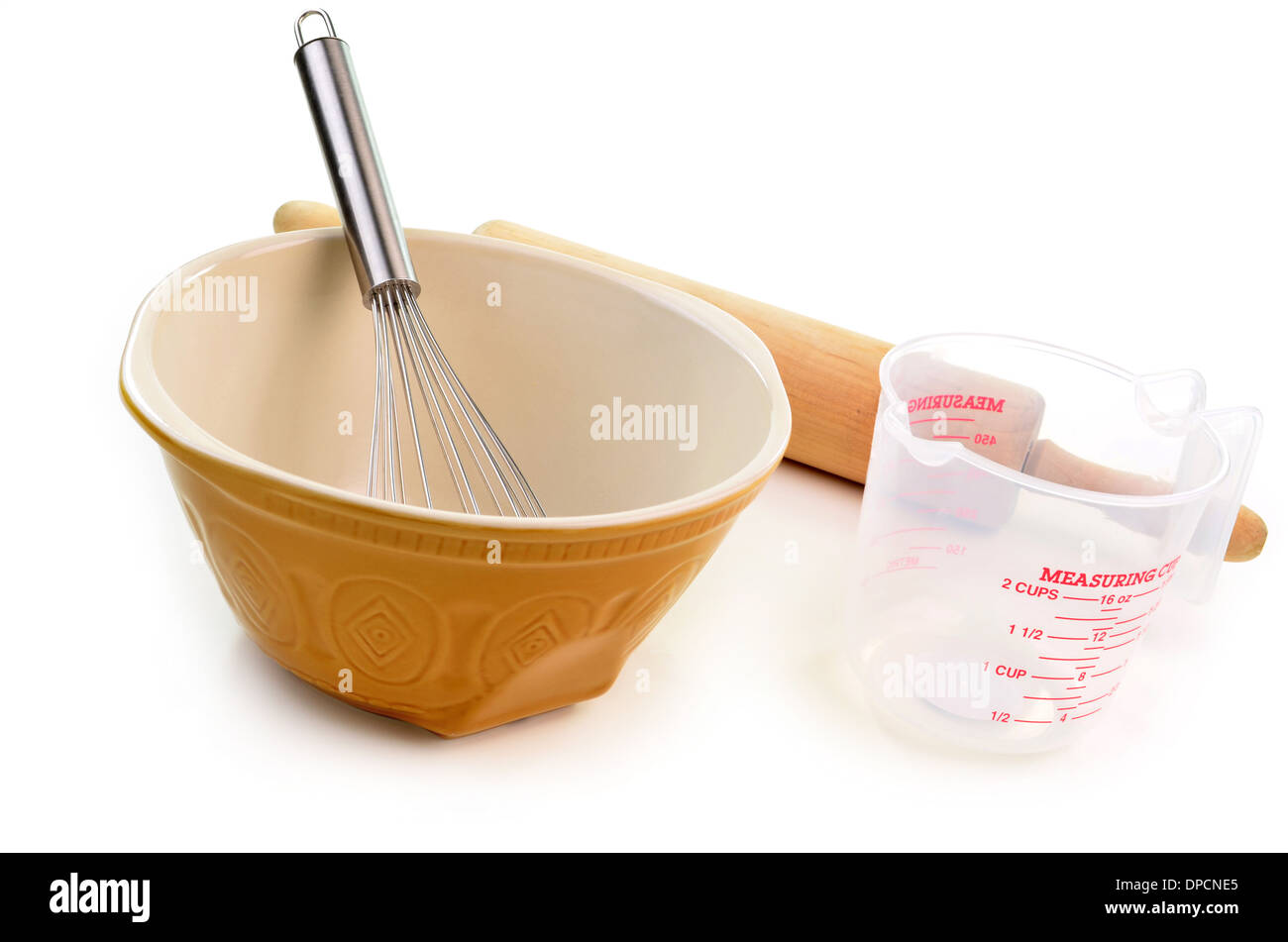 Baking utensils on white background Stock Photo - Alamy