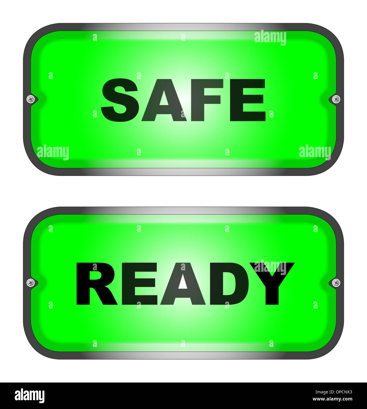 Two warning lights, one 'SAFE', the other a 'READY' signal Stock Photo