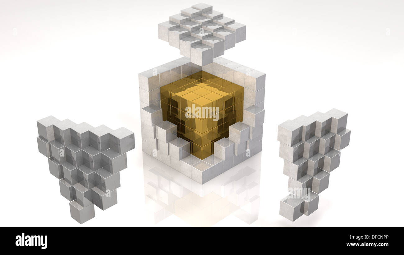 Gold Core Inside Open Cube (with clipping path Stock Photo - Alamy