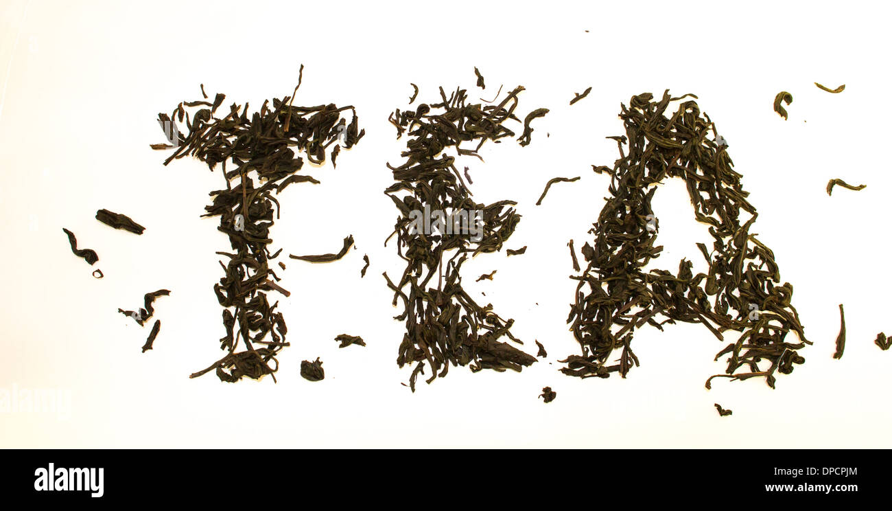 Tea In Words Word tea made from tea leaves on a white background Stock Photo - Alamy