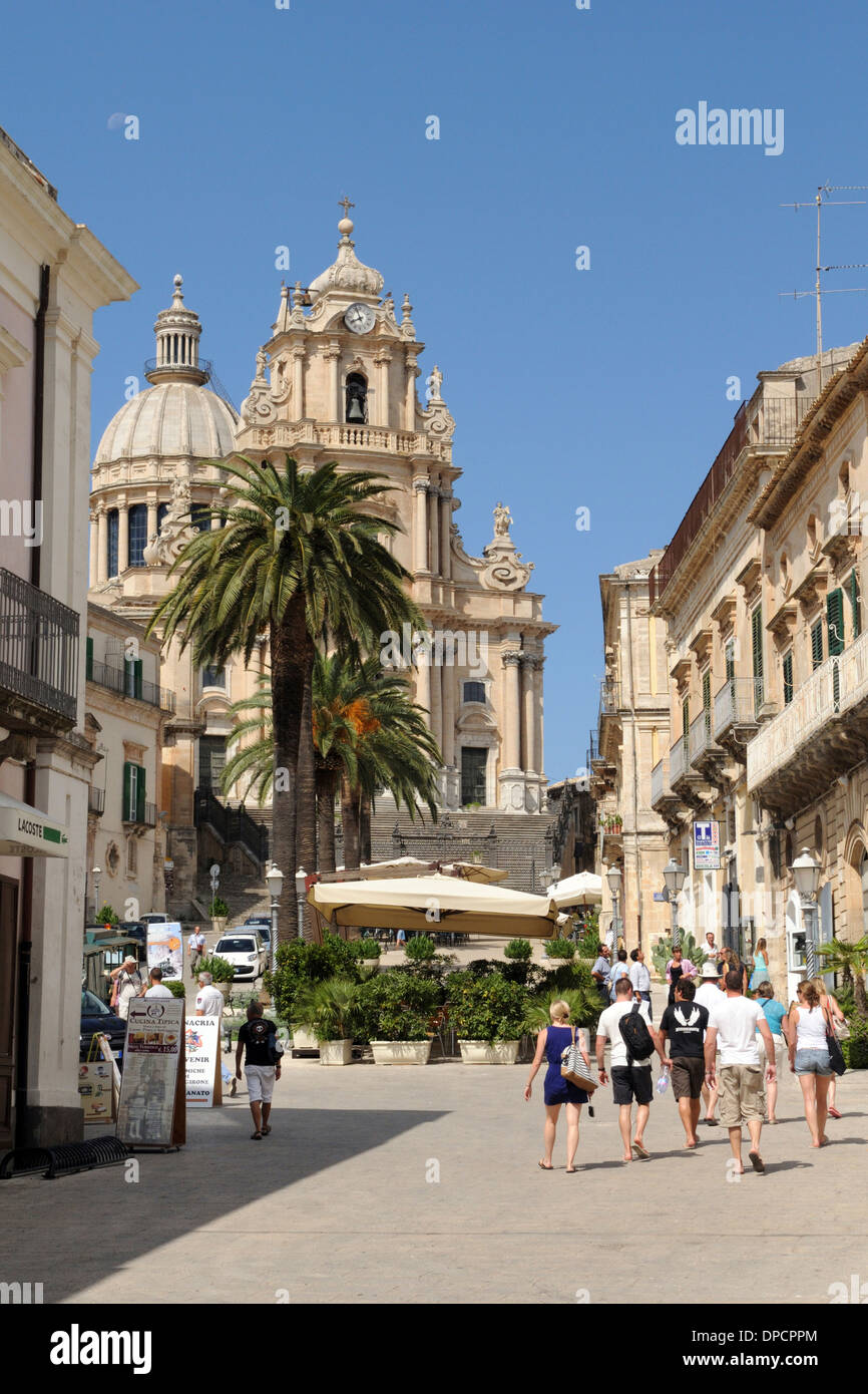 Piazza Duomo with church San Giorgio in the baroque town of Ragusa Ibla, town listed as World Heritage by UNESCO in Sicily Stock Photo