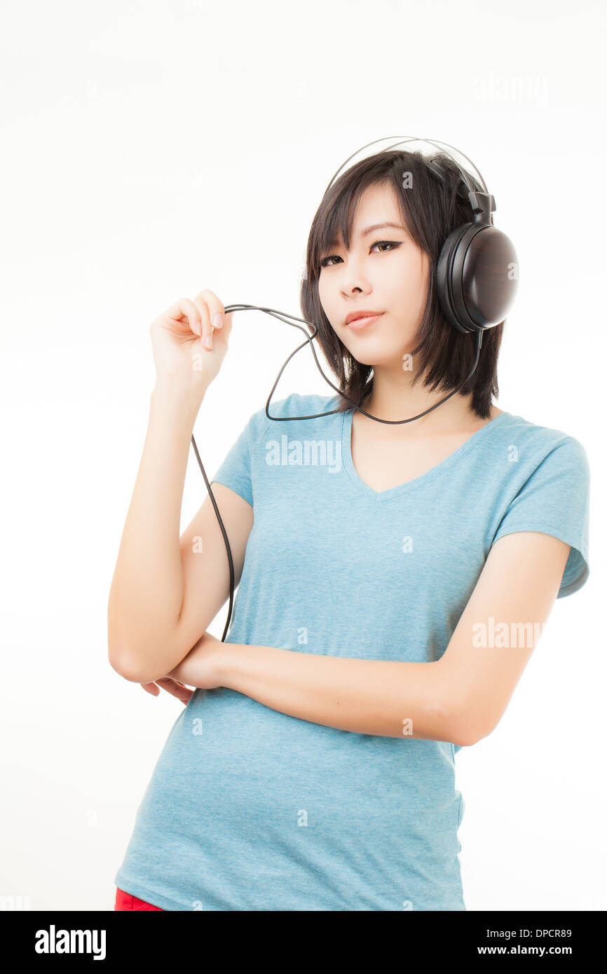 Young Asian woman with a audiophile Headphone Stock Photo - Alamy