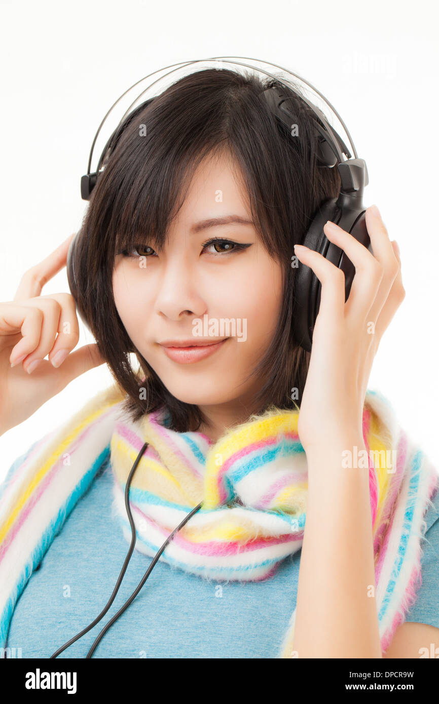 Young Asian woman with a audiophile Headphone Stock Photo - Alamy