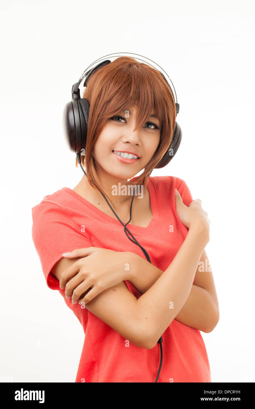 Young Asian woman with a audiophile Headphone Stock Photo - Alamy