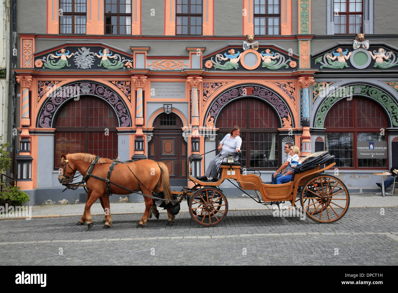 Horse Carriage Infront Of Cranach Haus At Market Square Weimar