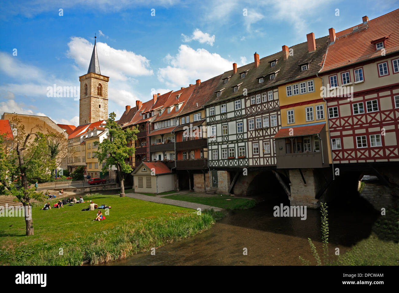 Kraemerbruecke, Merchants bridge across Gera river, Erfurt, Thuringia, Germany, Europe Stock Photo