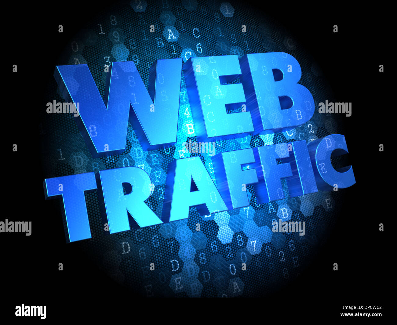 Web Traffic - Blue Color Text on Dark Digital Background. Stock Photo