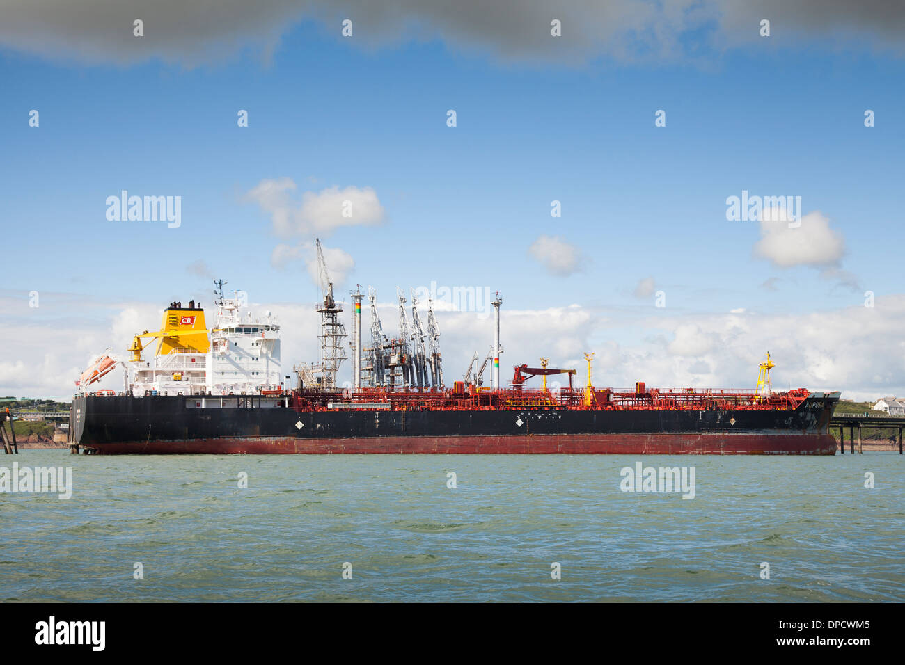 Tanker moored at Milford Haven Oil refinery Stock Photo