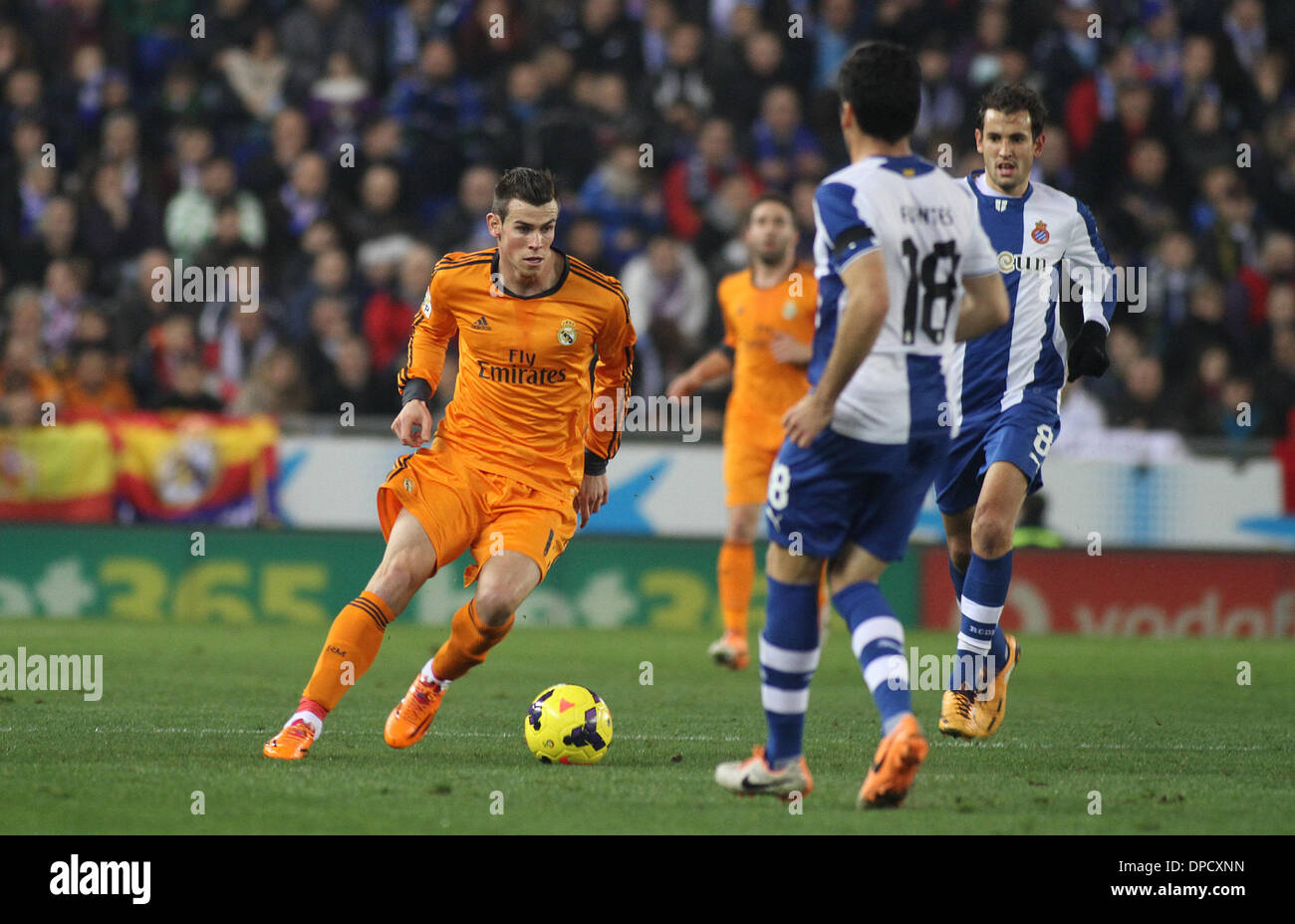 Barcelona, Spain. 12th Jan, 2014. La Lluga football. Espanyol versus Real Madrid. Gareth Bale in action during the match in Cornella Stadium. Credit:  Action Plus Sports/Alamy Live News Stock Photo