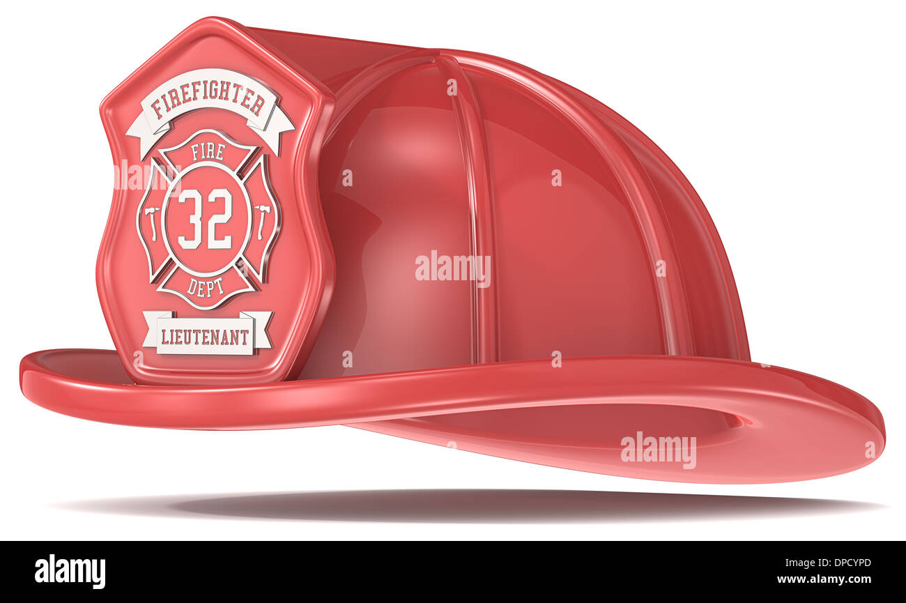 Firefighter Helmet. Classic Red with badge. Isolated Stock Photo Alamy