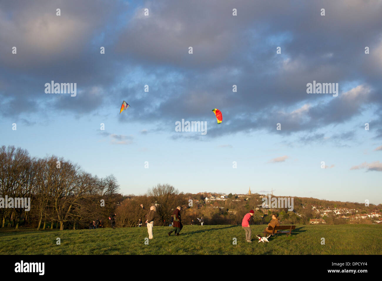 Kite flying Parliament Hill Hampstead Heath North London England UK