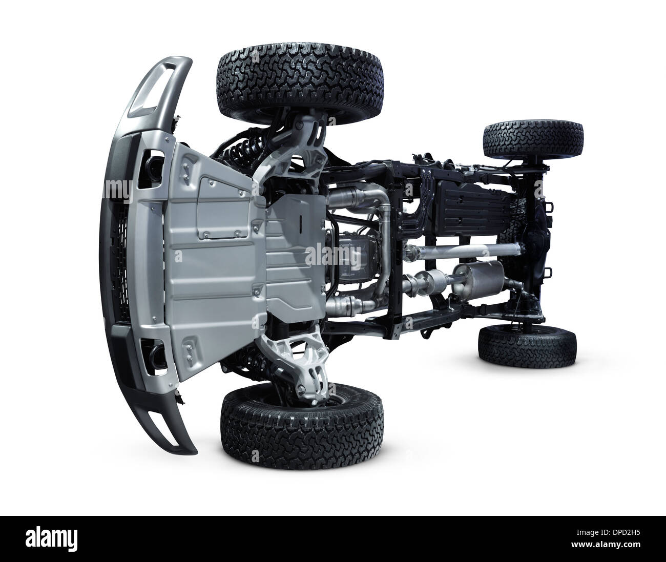 License and prints at MaximImages.com - 2013 Ford F-150 Raptor pickup truck undercarriage suspension isolated with clipping path on white background Stock Photo