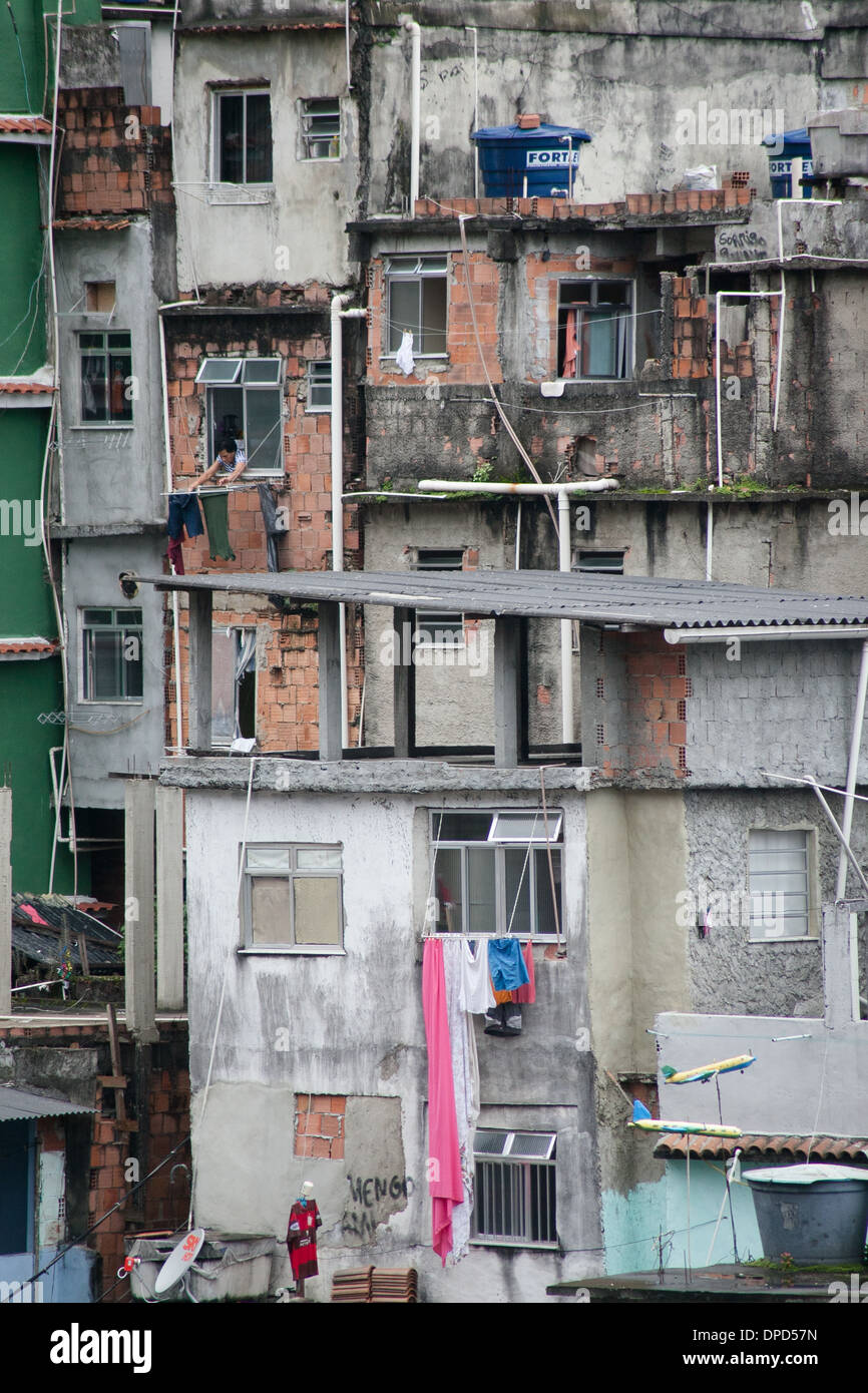 Houses stacked on top of each other in a Brazillian Favela Stock Photo