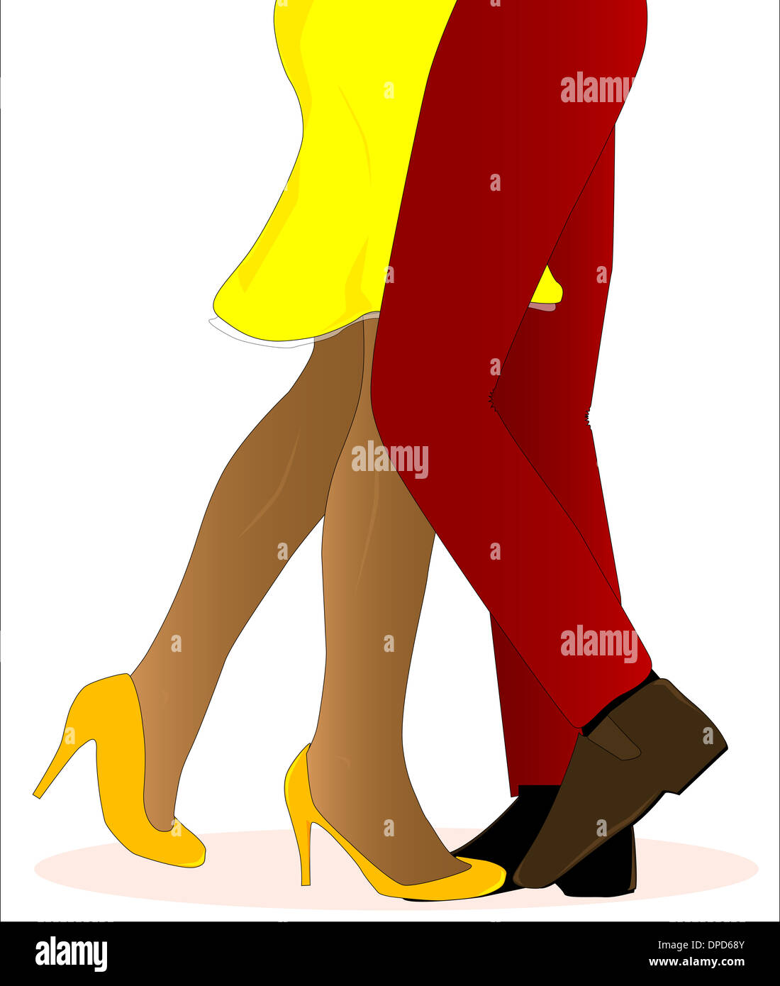 A couple, legs only, dancing on a white background. Stock Photo