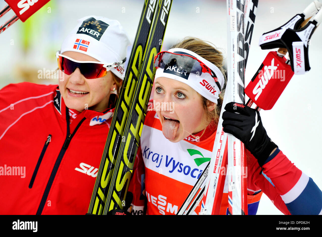 World Cup cross-country skiing, sprint team, classic, January 12, 2014,  Nove Mesto na Morave, Czech Republic. Ingvild Ostberg (right) and Maiken  Falla of Norway. (CTK Photo/Lubos Pavlicek Stock Photo - Alamy