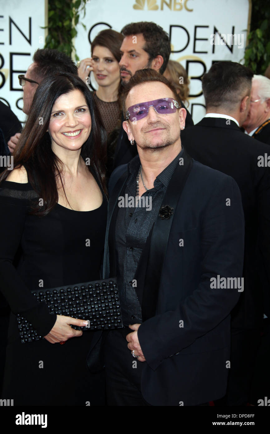 Los Angeles, USA. 12th January 2014. Bono and wife Ali Hewson attend the 71st Annual Golden Globe Awards aka Golden Globes at Hotel Beverly Hilton in Los Angeles, USA, on 12 January 2014. Photo: Hubert Boesl/dpa/Alamy Live News  Stock Photo