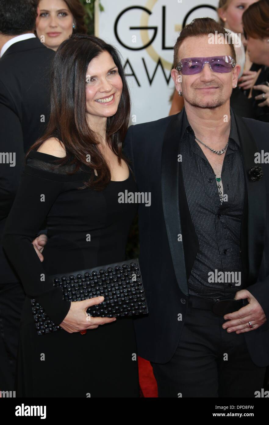 Los Angeles, USA. 12th January 2014. Bono and wife Ali Hewson attend the 71st Annual Golden Globe Awards aka Golden Globes at Hotel Beverly Hilton in Los Angeles, USA, on 12 January 2014. Photo: Hubert Boesl/dpa/Alamy Live News  Stock Photo